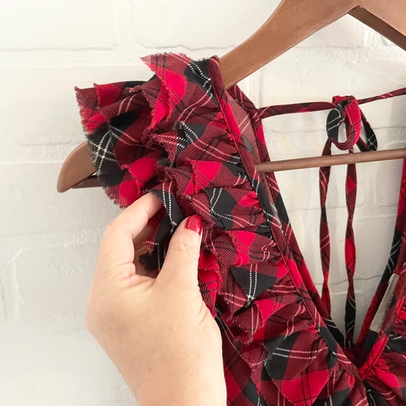 Ralph Lauren Denim & Supply Y2K Babydoll tank top Plaid Red Ruffled Grungy sz M - Picture 6 of 15